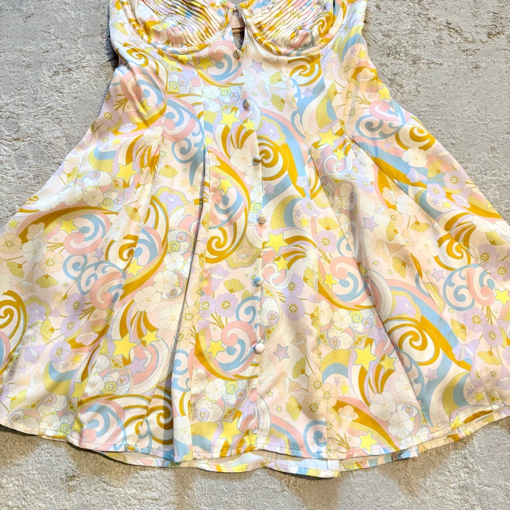 For Love & Lemons Marcia Floral Celestial Star Satin Mini Dress Size Medium - Picture 11 of 16